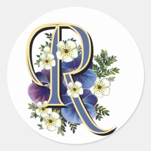 Handbeschilderd Pansy Initiaal Monogram - R Ronde Sticker (Voorkant)
