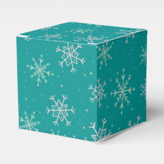 Handbeschilderd wit & Aqua Snowflakes op Blauwgroe Bedankdoosjes