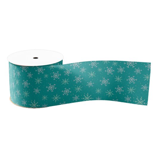 Handbeschilderd wit & Aqua Snowflakes op Blauwgroe Grosgrain Lint (Spoel)