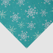 Handbeschilderd wit & Aqua Snowflakes op Blauwgroe Tissuepapier (Detail)