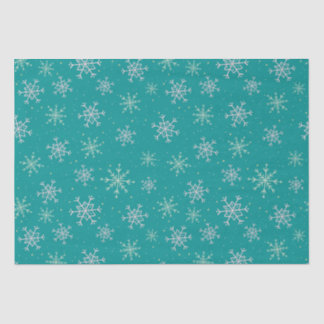 Handbeschilderd wit & Aqua Snowflakes op Blauwgroe Tissuepapier