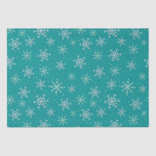 Handbeschilderd wit & Aqua Snowflakes op Blauwgroe Tissuepapier (Voorkant)