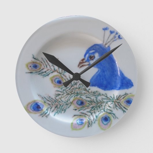 Handbeschilderde Peacock Wall Clock Ronde Klok (Voorkant)
