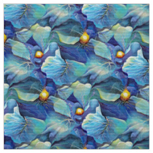 Handbeschilderde Waterverf Floral Aqua en Blues Vi Stof