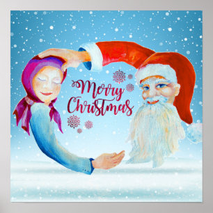 Handbeschilderde Waterverf Magische Kerstman Poster