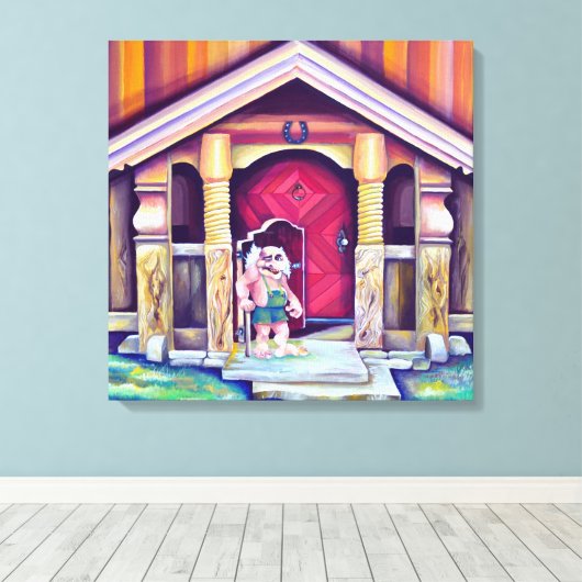 Handbeschilderde Waterverf Scandinavische troll Canvas Afdruk (Insitu (Houten vloer))