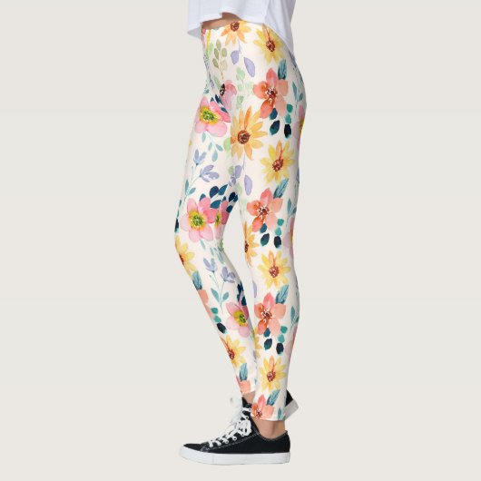 Handbeschilderde Waterverf Tuinbloemen kleurig Leggings (Links)