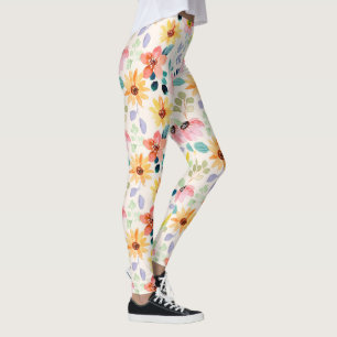 Handbeschilderde Waterverf Tuinbloemen kleurig Leggings