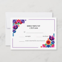 Handcrafted Colorful Folk Wedding Pattern RSVP Kaartje