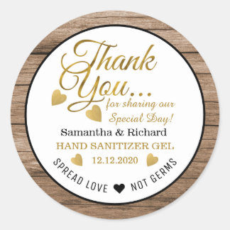 Handdesinfecteriegel Hout Bedankt Trouwfavor Ronde Sticker