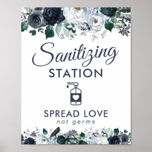 Handdesinfectie Station Blauwe Bloemen Poster