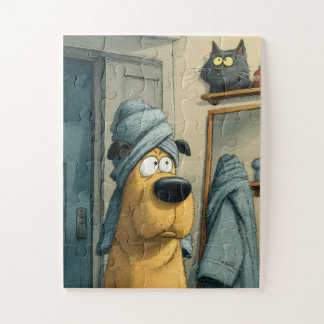 Handdoek-Head Dog & Sneaky Cat – Grappige puzzel Legpuzzel