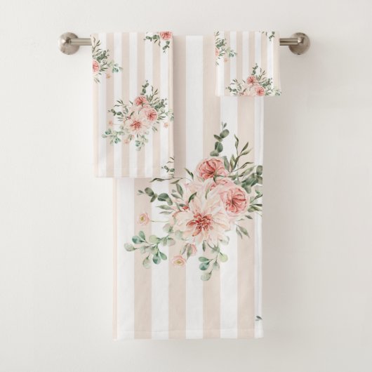 Handdoeken hebben Blush Pink Floral Vert ingesteld (Insitu)