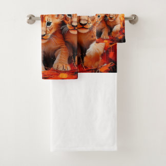 Handdoekenset - Vijf Leeuwenwelpjes Kunstwerk Bad Handdoek