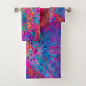 Handdoekset Abstracte Floral. in Blauw & Roze Bad Handdoek (Insitu)