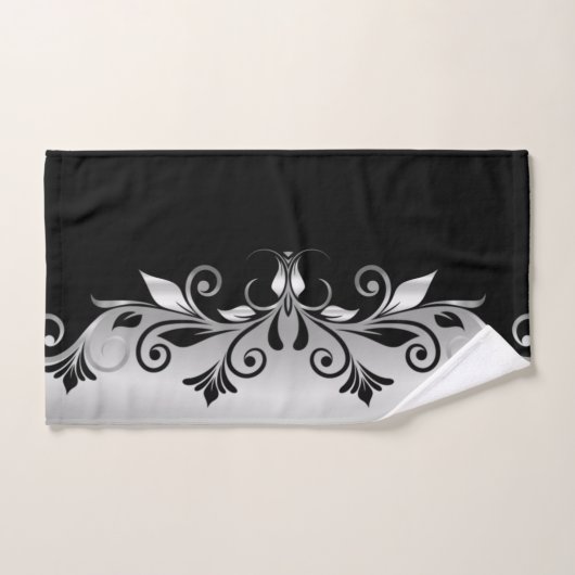Handdoekset - Bloeit Zwart en Zilver Bad Handdoek (Handdoek)