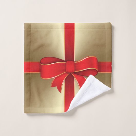 Handdoekset - Rood strik & lint op goud Bad Handdoek (Wasdoekje)