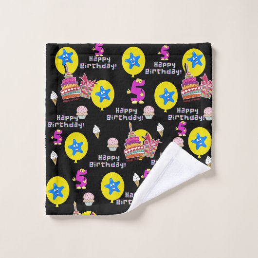 Handdoeksets, #5 Happy 5th Birthday Black Bad Handdoek (Wasdoekje)