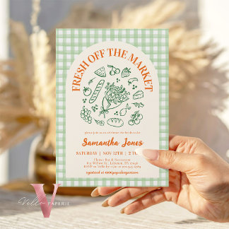 Handdrawn Green Fresh Off the Market Bridal Shower Kaart