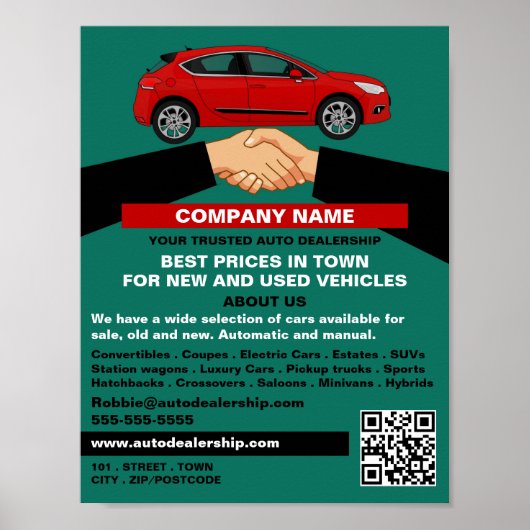 Handdruk ontwerp, Auto Dealership Adverteren Poster (Voorkant)