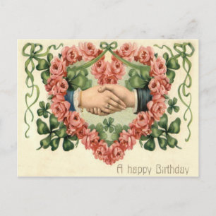 Handdruk Roos Hart Four Leaf Clover Briefkaart