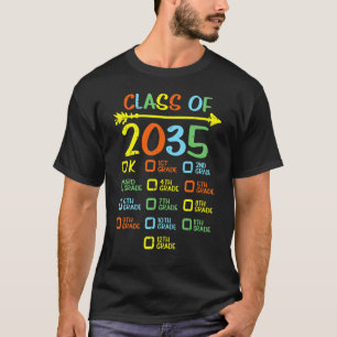 Handdrukklasse checklist van 2035 groeit met mij t-shirt