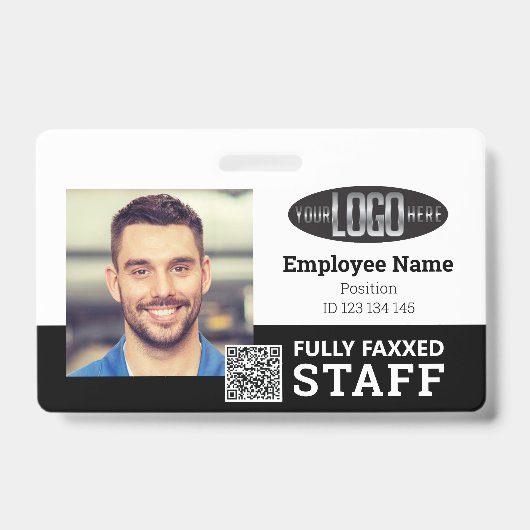 Handelspersoneel Foto ID QR Code Black White Badge (Voorzijde)