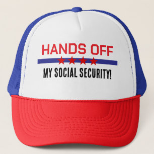 Handen af van mijn sociale zekerheid rood wit blau trucker pet