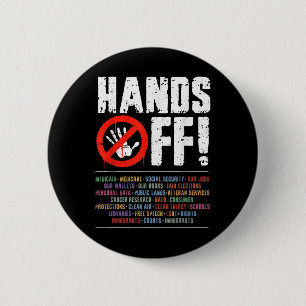 Handen af van protest sociale zekerheid en Medicar Ronde Button 5,7 Cm