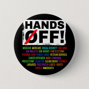Handen af van protest van sociale zekerheid verzet ronde button 5,7 cm