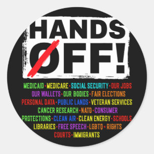 Handen af van protest van sociale zekerheid verzet ronde sticker