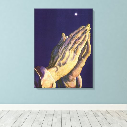 handen die bidden met de ster van Bethlehem Canvas Afdruk (Insitu (Houten vloer))