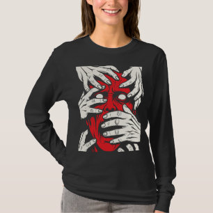 Handen die gezicht bedekken Horror Rode Demon Kuns T-shirt