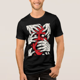 Handen die gezicht bedekken Horror Rode Demon Kuns Tri-Blend Shirt