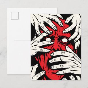 Handen die het gezicht bedekken Horror Rode Demon Briefkaart