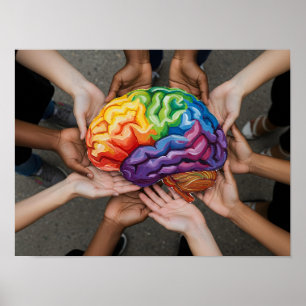 Handen die regenboog hersenen houden Autisme Neuro Poster