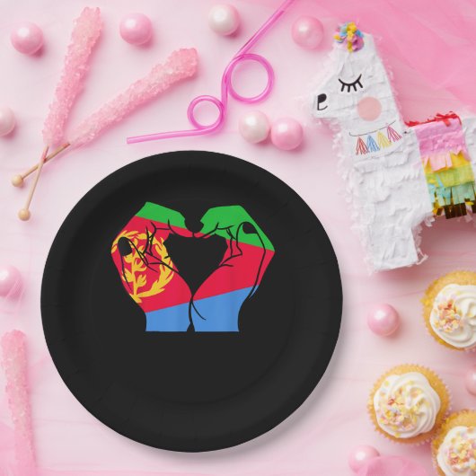 Handen hart met Eritrese vlag Papieren Bordje (Feest)
