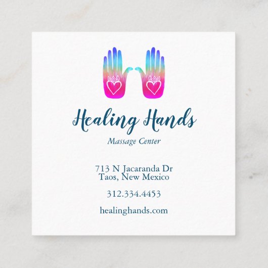 Handen helen harten Hamsa kleurrijk patroon Vierkante Visitekaartje (Achterkant)