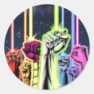 Handen in de lucht met ringen - Kleur Ronde Sticker