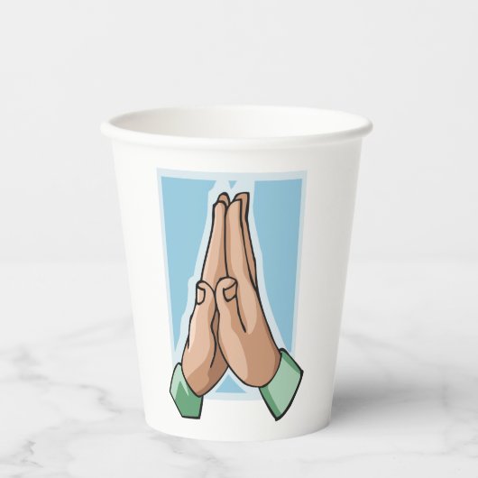 Handen in gebed papieren bekers (Voorkant)