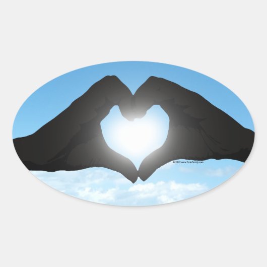 Handen in Heart Shape Silhouette op Blue Sky Ovale Sticker (Voorkant)