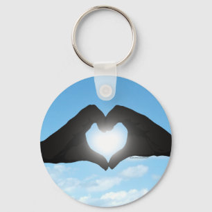 Handen in Heart Shape Silhouette op Blue Sky Sleutelhanger