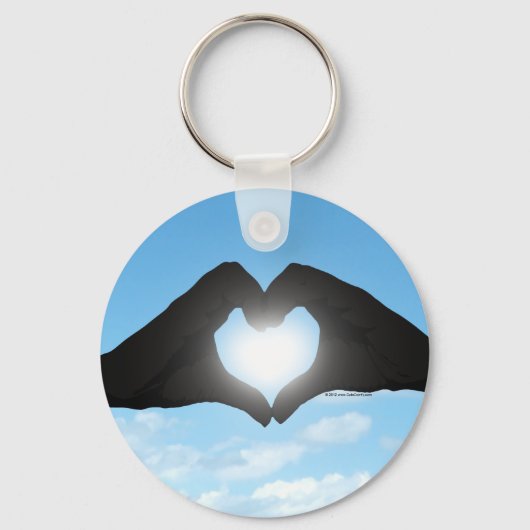Handen in Heart Shape Silhouette op Blue Sky Sleutelhanger (Voorkant)