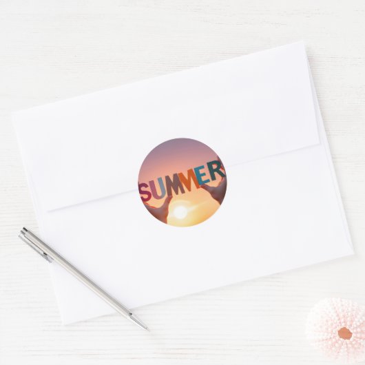 Handen met zomertekst ronde sticker (Envelop)