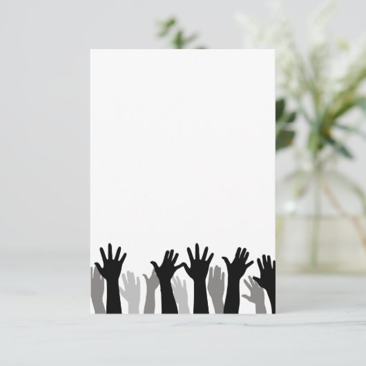 Handen omhoog silhouet, hand omhoog, protest bedankkaart (Staand voorkant)