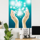 Handen op groene achtergrond, chakra genezer poster (Thuiskantoor)