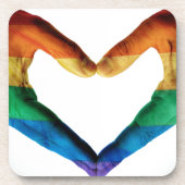 Handen schilderd als regenbooghart onderzetter (Voorkant)