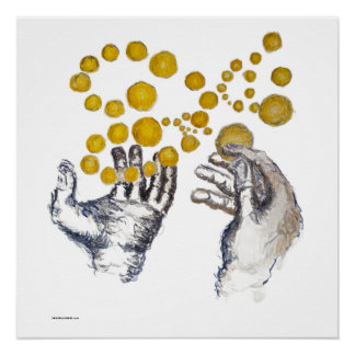 Handen Uitgestrekt met Gouden Bollen Perfect Poster