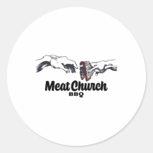 Handen van Brisket Meat Church BBQ Ronde Sticker