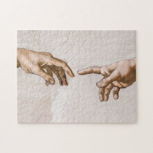 Handen van God de vader en Adam van Michelangelo Legpuzzel